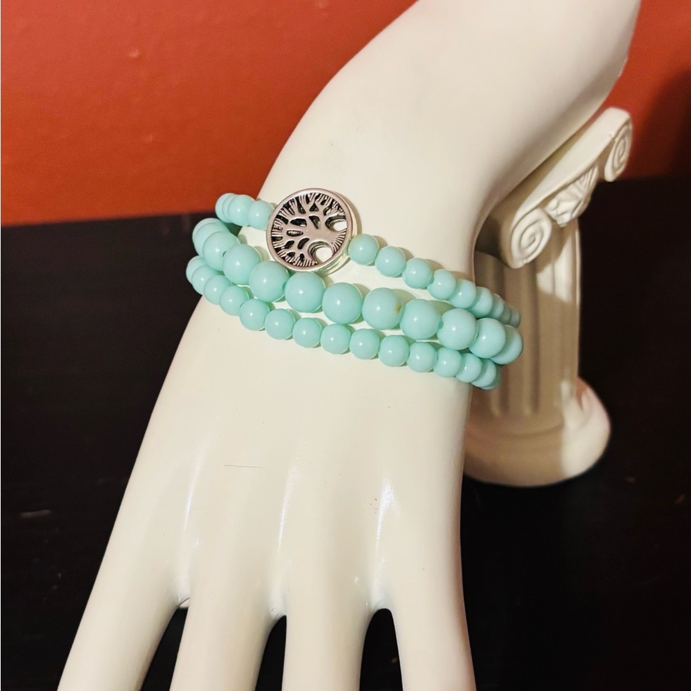 Tree of Life Aqua Beaded Bracelet